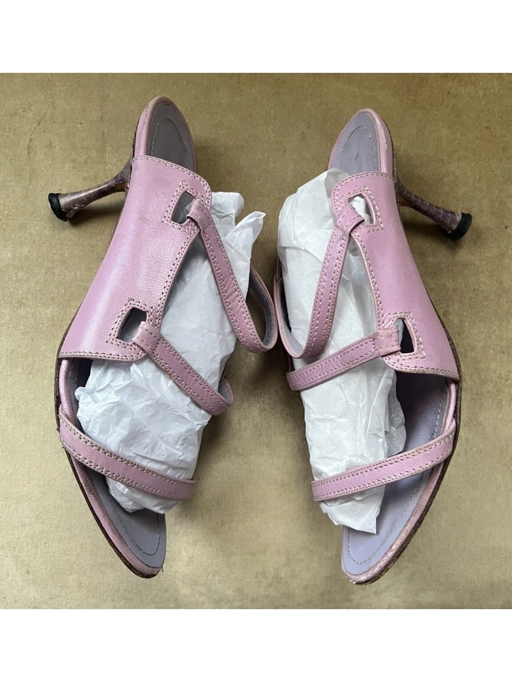 Manolo Blahnik Sz 34 US4 Strapy Heels Slides Sandals Purple Leather